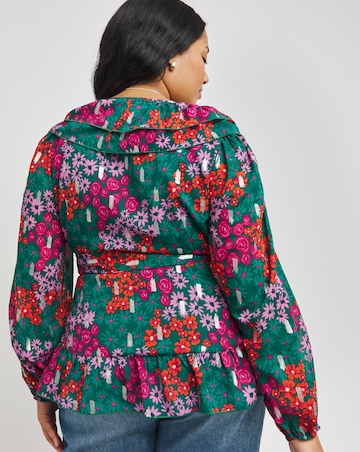 Printed Rainbow Foil Frill Blouse