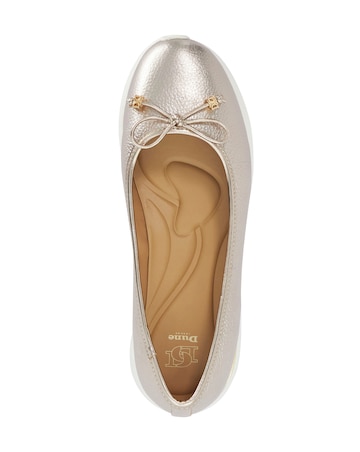 Dune Highline Gold Leather Bow Ballerina Shoes - Standard Fit (D)