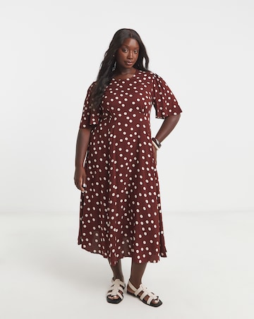 Simply Be Chocolate Spot Print Viscose Midi Dress