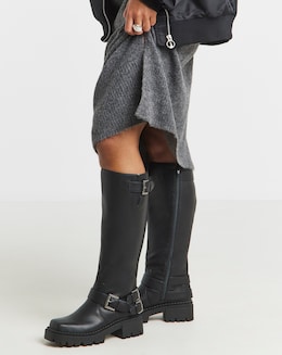 Stacey Chunky Biker Knee High Boots - Wide Fit (E) &amp; Curvy Calf