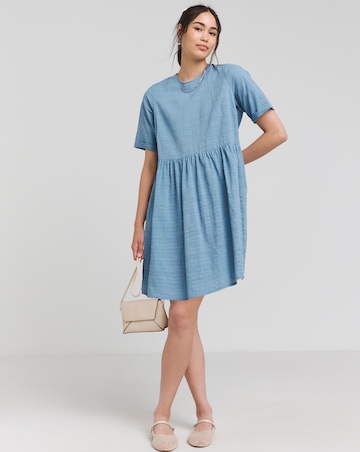 Blue Check Bow Detail Smock Dress