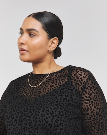 Black Flocked Leopard Mesh Top