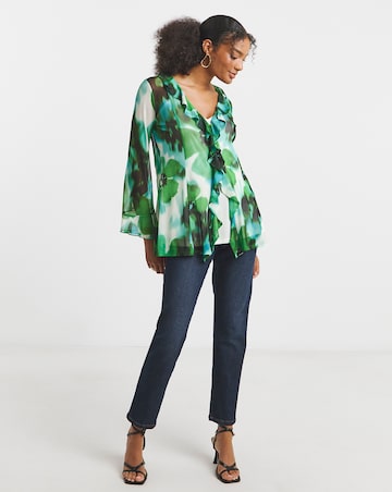 Joanna Hope Mesh Ruffle Blouse
