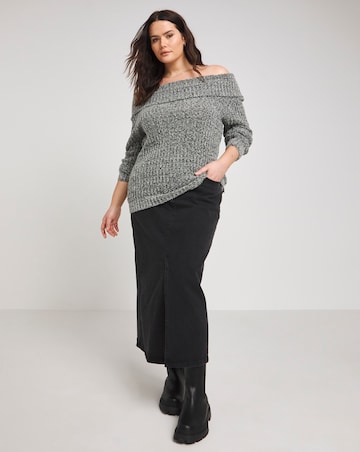 Grey Marl Rib Textured Knitted Bardot Jumper