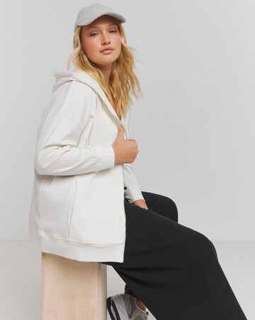 Ecru Ribbed Zip Through Hoodie