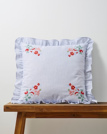 Julipa Estella Floral Embroidered Ruffle Cushion