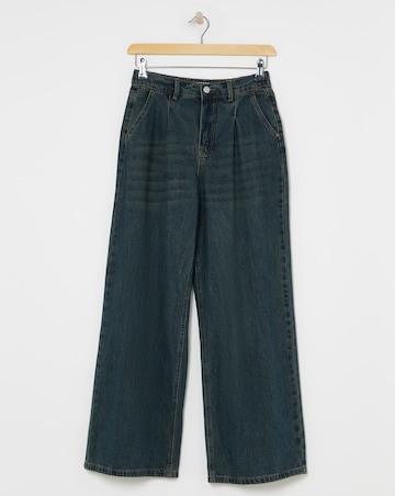 Green Cast Pleat Detail Wide Leg Jean