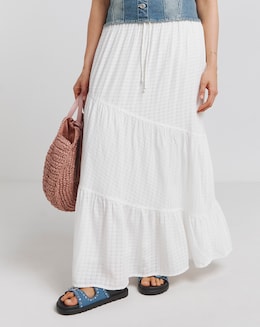 White Textured Tiered Maxi Skirt