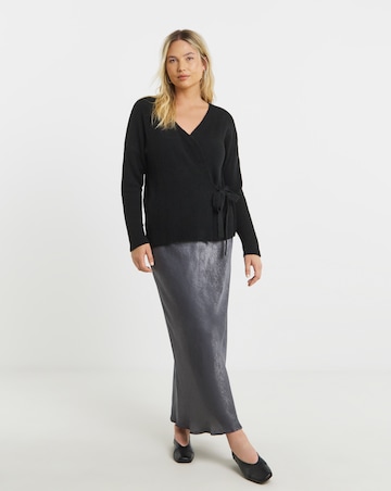 Brushed Yarn Black Ballet Wrap Cardigan