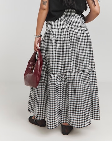 Gingham Tiered Textured Midaxi Skirt