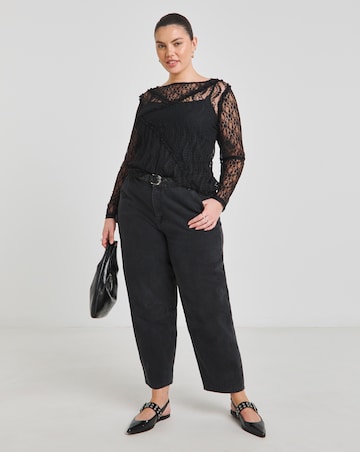 Simply Be Black Lace & Mesh Ruffle Top