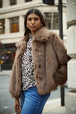 Simply Be Chocolate Short Faux Fur Coat