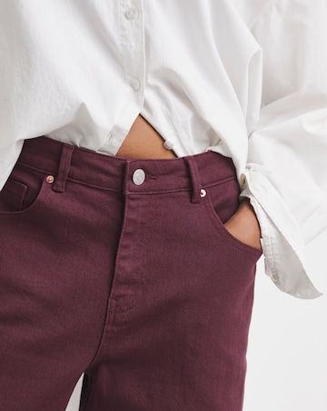 Burgundy Comfort Stretch Dart Detail Barrel Leg Jeans