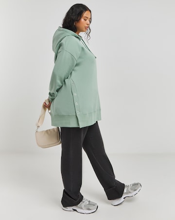 Sage Popper Side Longline Hoodie