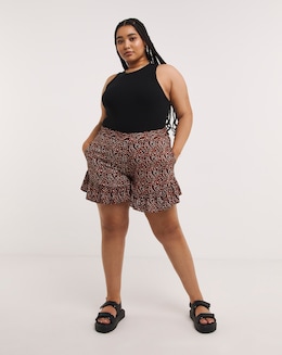 Animal Print Lightweight Woven Frill Hem Flippy Short