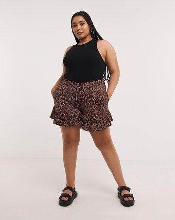 Animal Print Lightweight Woven Frill Hem Flippy Short