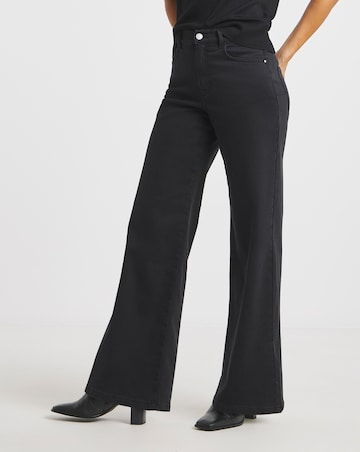 Black Fleece Lined Cosy Warm Feel Stretch Wide Leg Jeans
