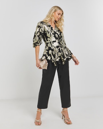 Joanna Hope Gold Jacquard Wrap Top