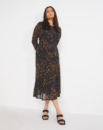 Joanna Hope Animal Asymmetric Frill Mesh Maxi Dress