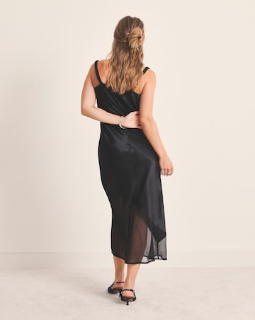 Black Satin Sheer Mix Slip Dress