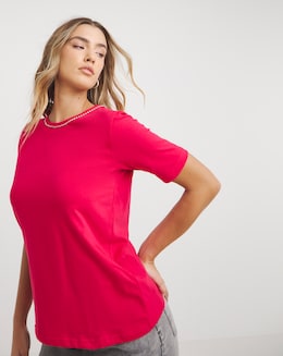 Magenta Diamante Trim Tee