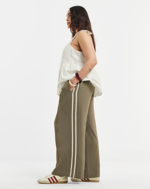 Simply Be Khaki Side Stripe Contrast Waistband Trouser