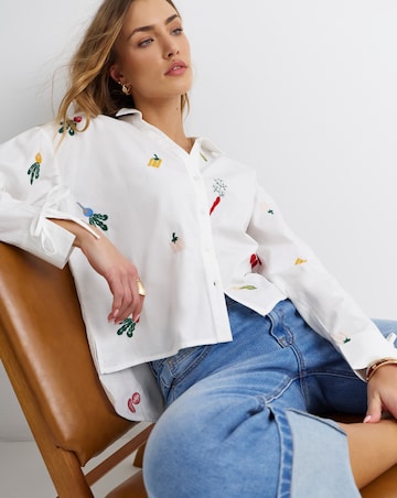 White Embroidered Fruit Shirt