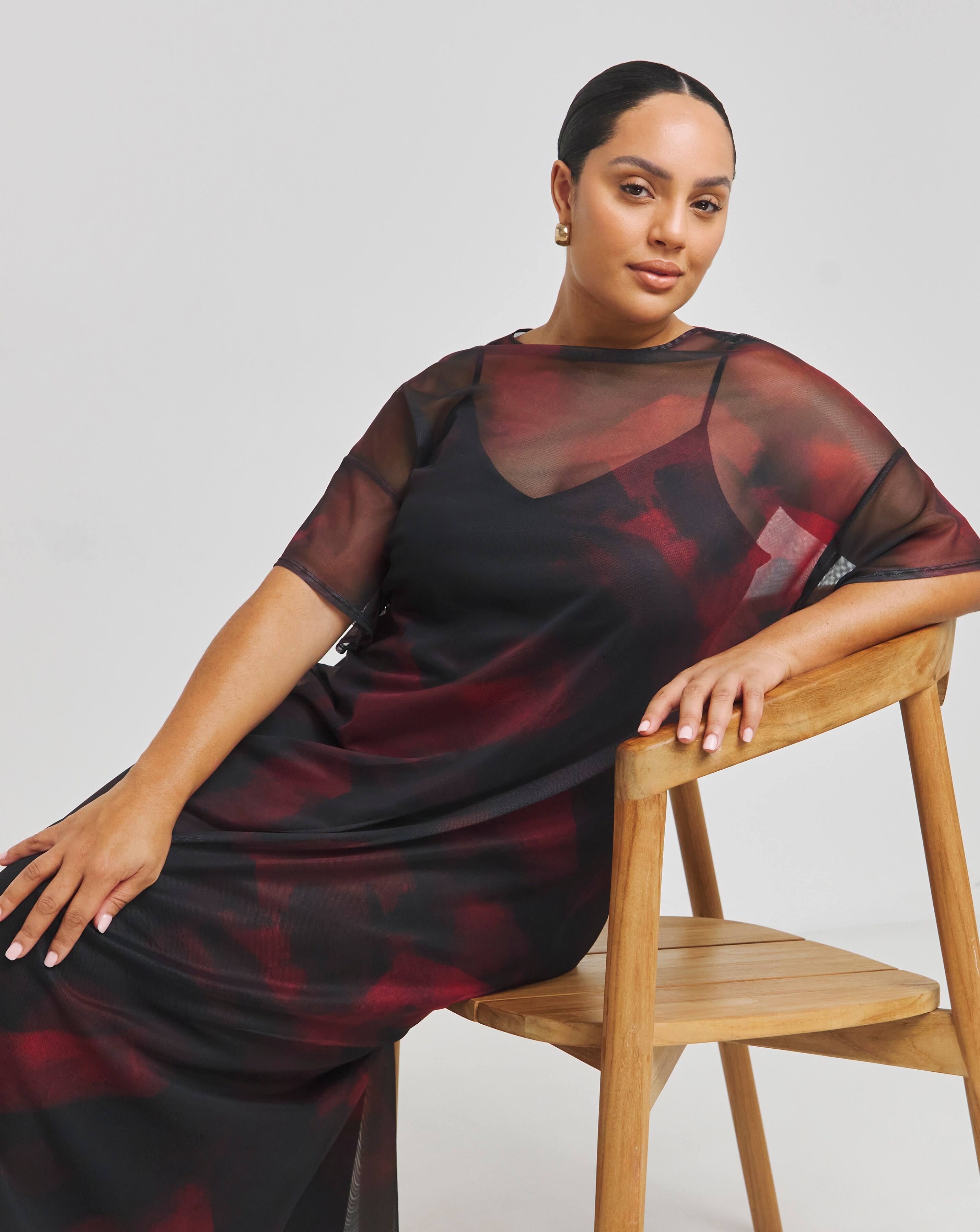 Red Blur Printed Mesh T-Shirt Dress | Simply Be