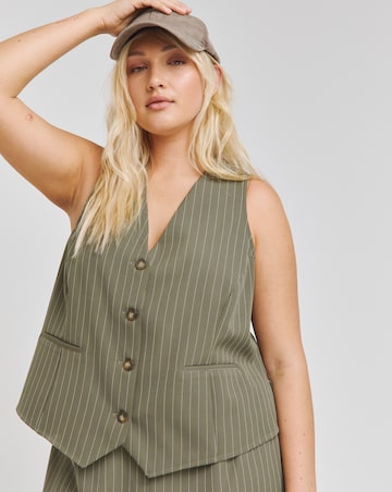 Khaki Pinstripe Tailored Co-ord Waistcoat