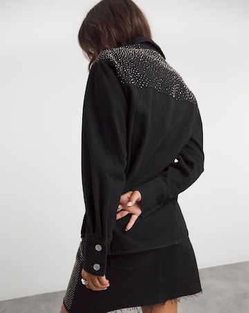 Black Embellished Oversized Denim Shirt