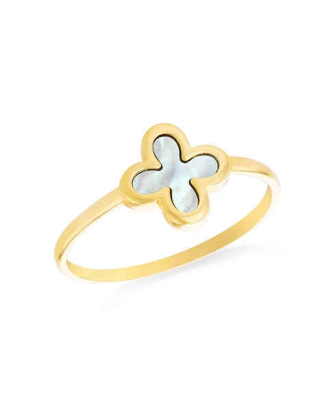 9ct Yellow Gold Clover MOP Ring