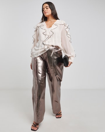 Joanna Hope Ruffle Blouse With Contrast Trim