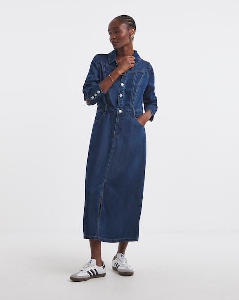 Simply Be Dark Wash Denim Midaxi Dress with Tencel TM