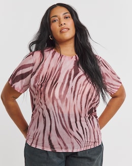 Simply Be Pink Zebra Print Mesh Relaxed Fit T-Shirt