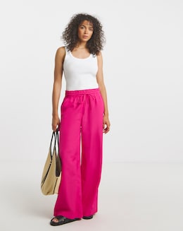Hot Pink Easy Care Linen Mix Wide Leg Trouser
