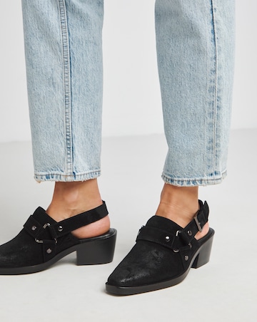 Elyria Suede Western Detailed Mule Shoes - Wide Fit (E)