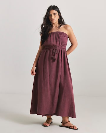 Wrap Front Cotton Bandeau Beach Midi Dress