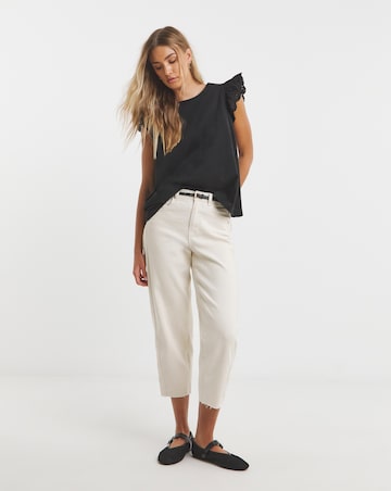 Black Broderie Frill Sleeve Top with Tie