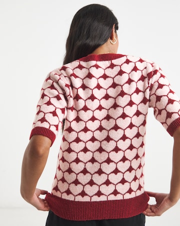 Simply Be Red and Pink Heart Print Knitted T-Shirt