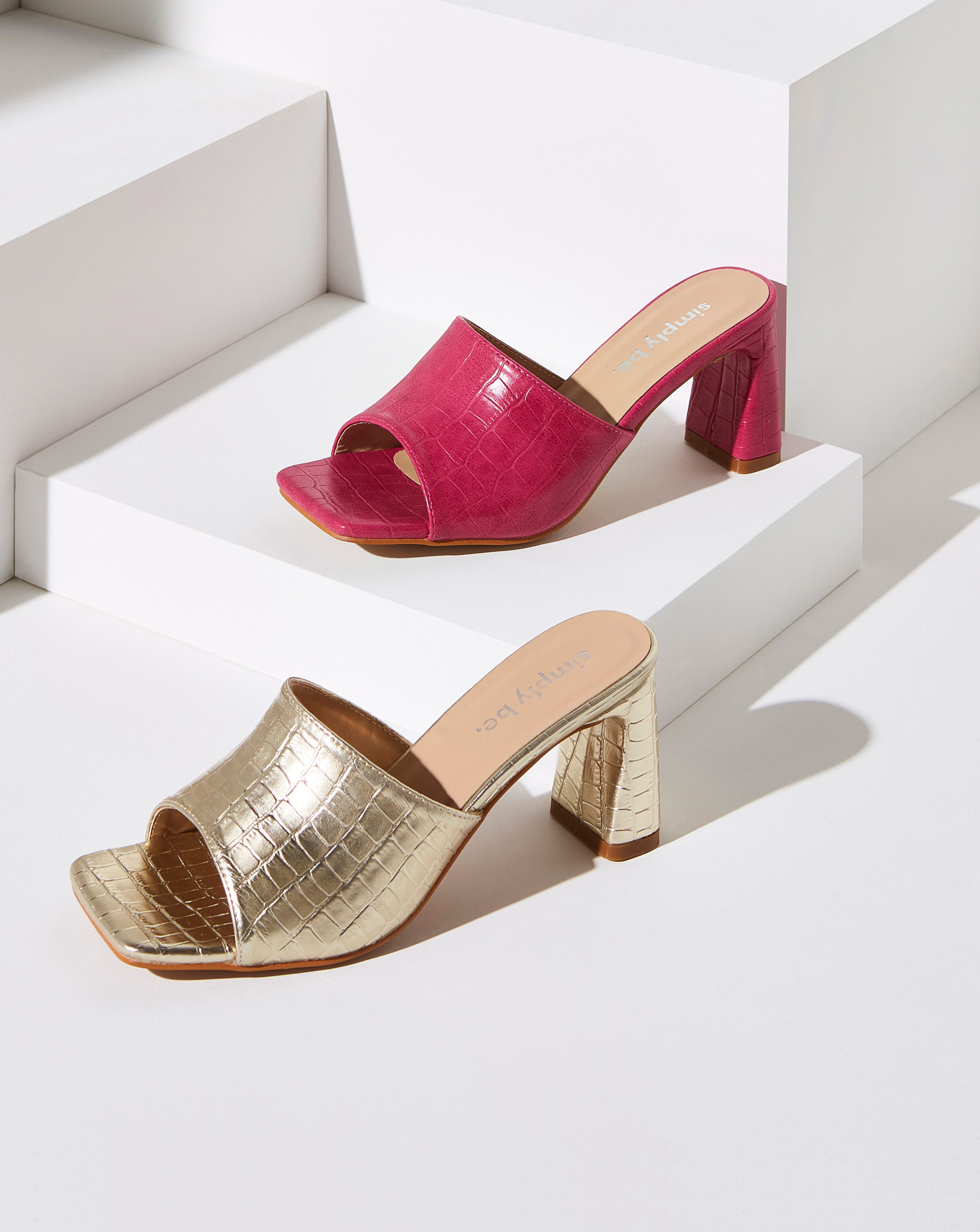 Faux croc mule shoes in Red and Gold