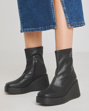 Noah Stretch Upper Wedge Ankle Boots - Wide Fit (E)