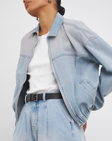 Pink Tint Cropped Denim Bomber
