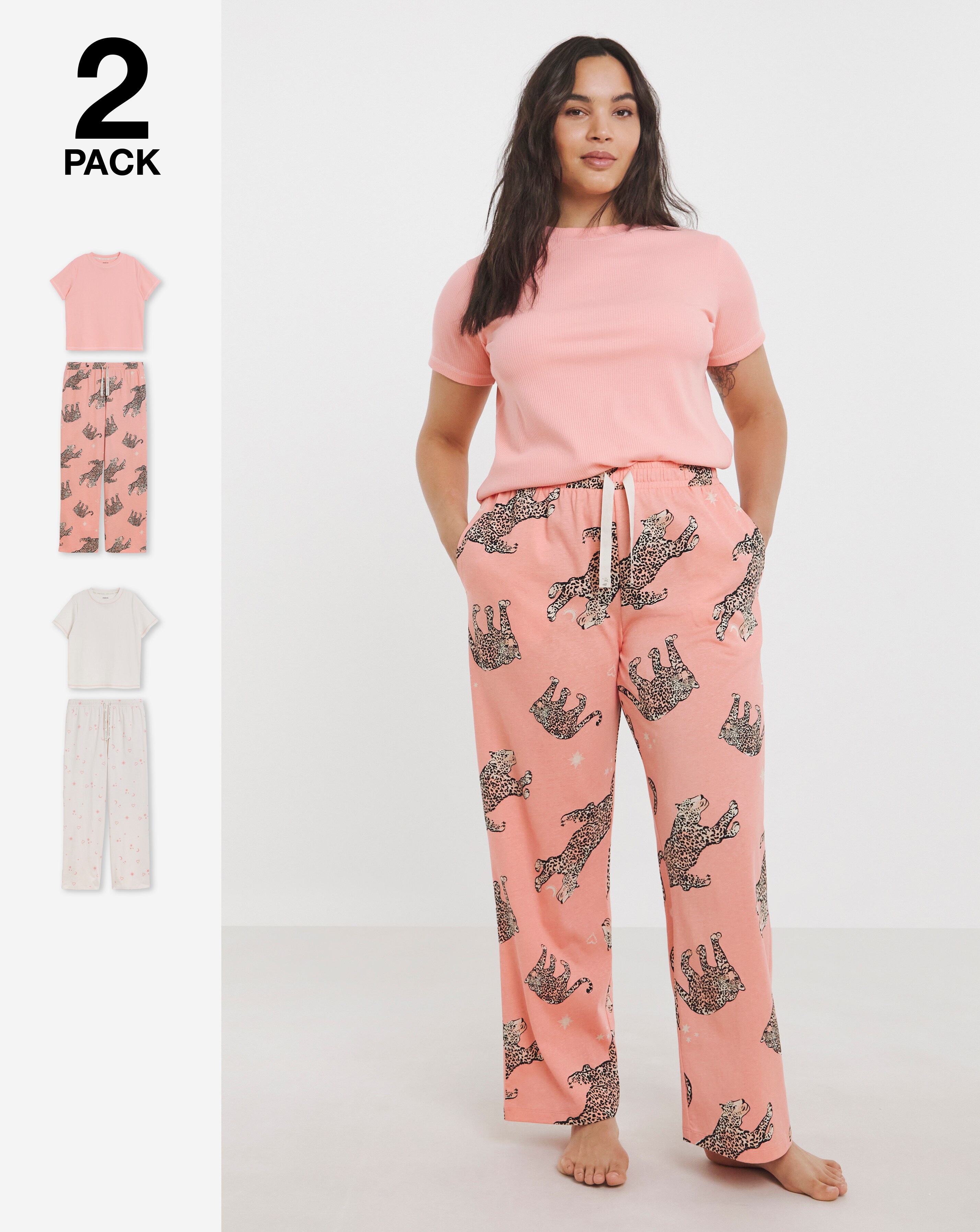 Simply Be (2 Pack) Ribbed T Shirt Pyjama Sets