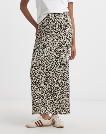 Light Leopard Print Denim Midaxi Skirt