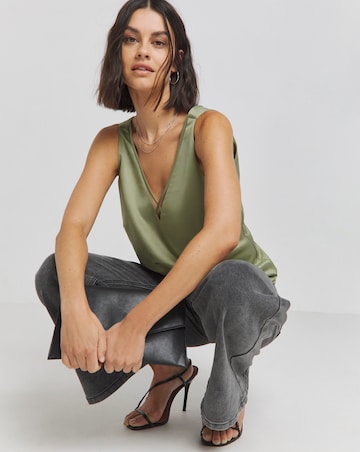 Khaki Criss Cross Satin Cami | Simply Be