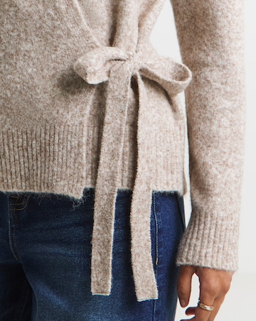 Simply Be Brushed Yarn Oatmeal Ballet Wrap Cardigan