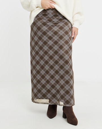 Chocolate & Blue Check Mesh Midaxi Skirt