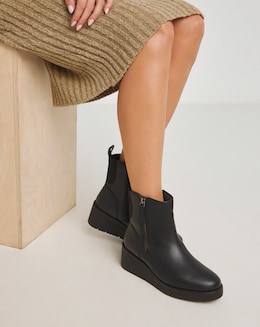 Rene Zip Detail Wedge Ankle Boots - Wide Fit (E)