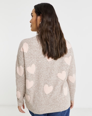 Brushed Yarn Heart Print Jumper