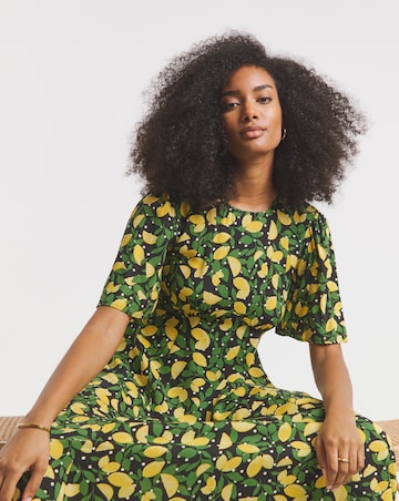 Lemon Print Spun Viscose Midi Dress